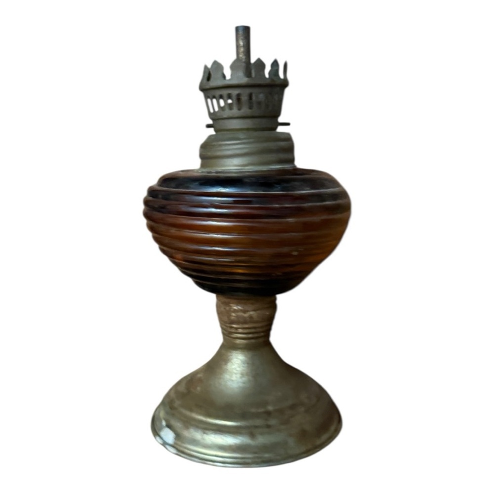 Vintage Tiny Glass & Brass Kerosene Lamp